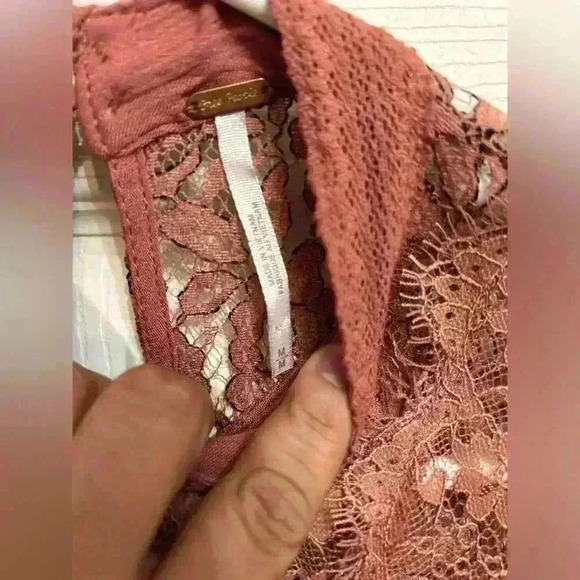 Free People Lace Top Tunic Mini Dress. Secret Origins Dusty Mauve Size M - Picture 5 of 7